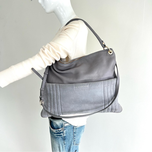 MARC by MARC JACOBS Tread Lightly Grey Leather Suede Crossbody Shoulder Hobo Bag - Picture 3 of 16